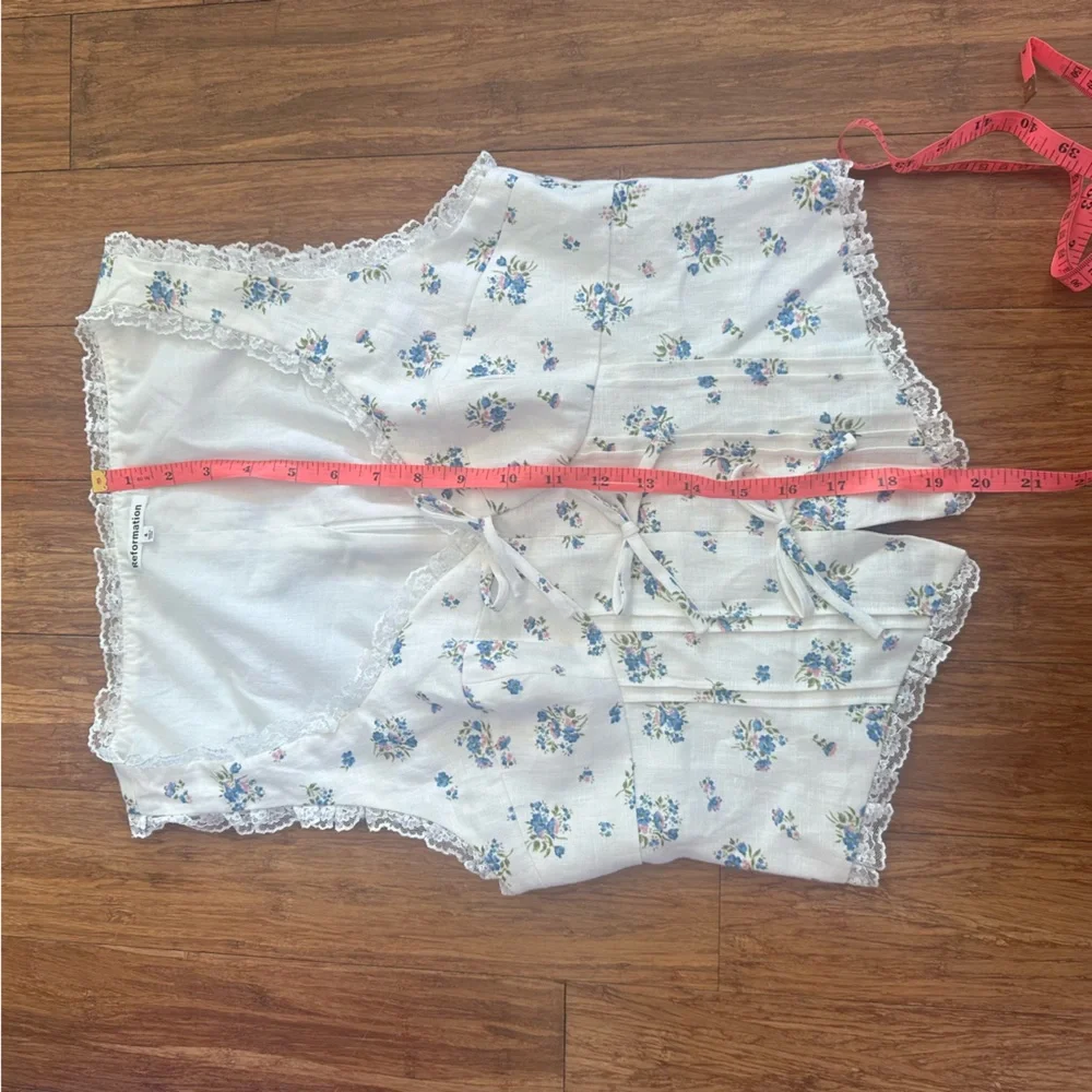 NWOT Reformation Brenda Linen Top size 4 women’s top bow floral lace shirt - Picture 8 of 9